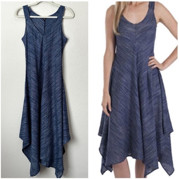 Fever Linen Blend Lagenlook Artsy Handkerchief Hem Sleeveless Midi Dress - Picture 1 of 12